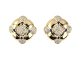 54450 - Circa 1990 Gumuchian Gold Diamond Sapphire Quilted Puffed Cushion Shape Earrings