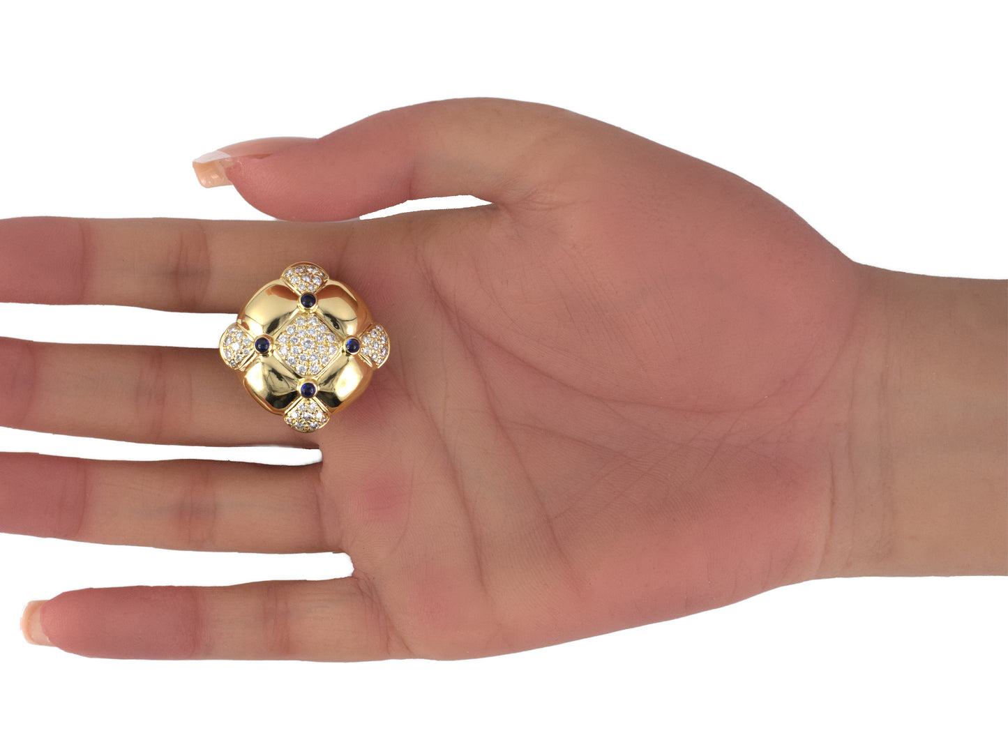 54450 - Circa 1990 Gumuchian Gold Diamond Sapphire Quilted Puffed Cushion Shape Earrings