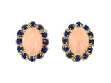 54451 - Gold Angel Skin Coral Lapis Oval Cluster Earrings