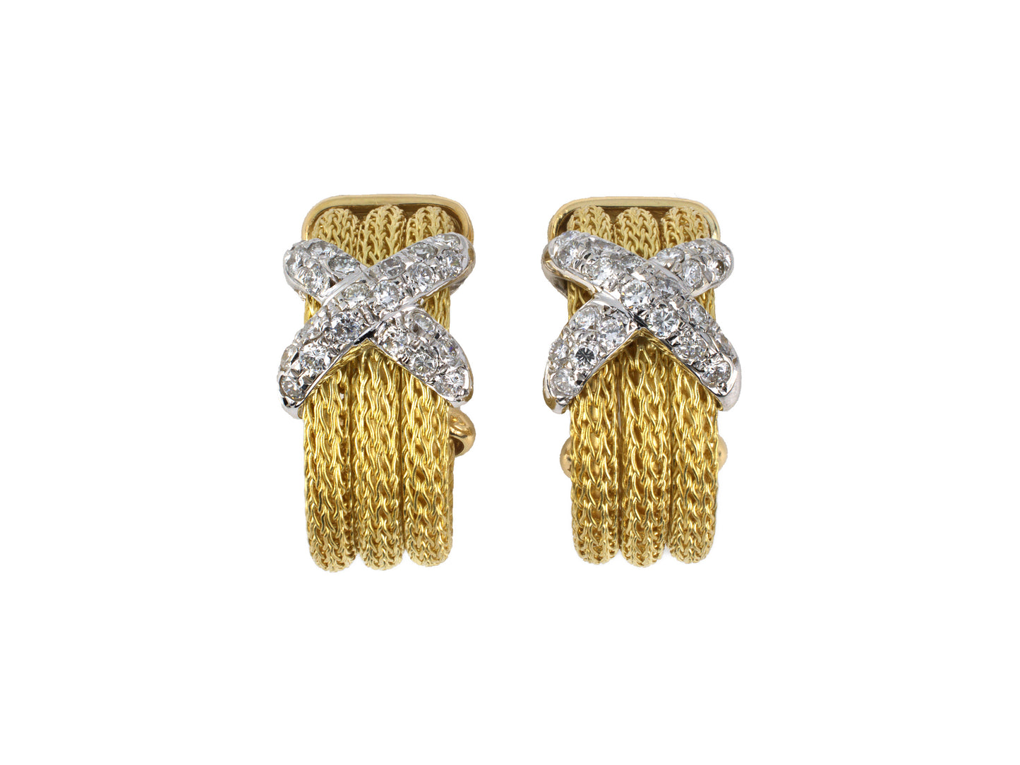 54452 - Italy Gold Diamond "X" 3-Row Rope Hoop Earrings