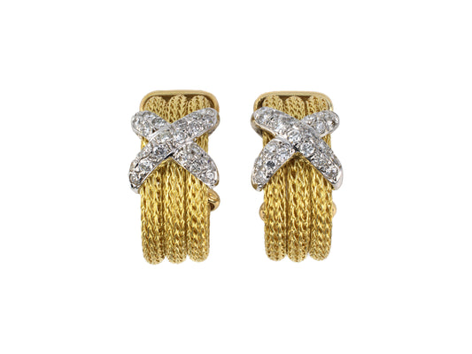 54452 - Italy Gold Diamond "X" 3-Row Rope Hoop Earrings