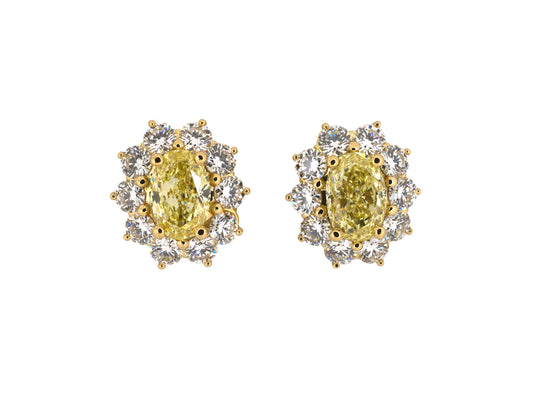 54455 - Gold GIA Fancy Yellow Diamond Oval Cluster Earrings