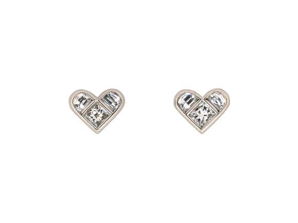54457 - Platinum Diamond Heart Shape Stud Earrings
