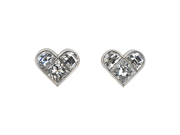 54458 - Platinum Diamond Heart Shape Stud Earrings