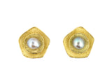 54462 - Circa 1980 Gold Baroque Pearl Textured Floral Flower Earrings