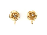 54463 - Circa 1950s Gold Platinum Diamond Carved Flower Earrings