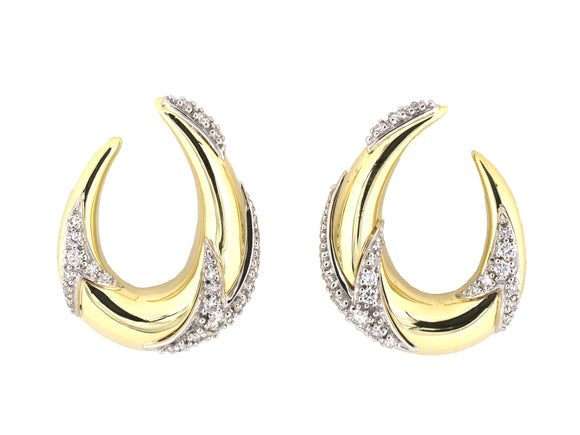 54465 - Flaircraft Gold Diamond Tapered Oval Shaped Hoop Earrings