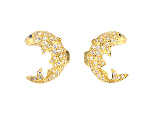 54467 - Gold Diamond Sapphire Fish Earring