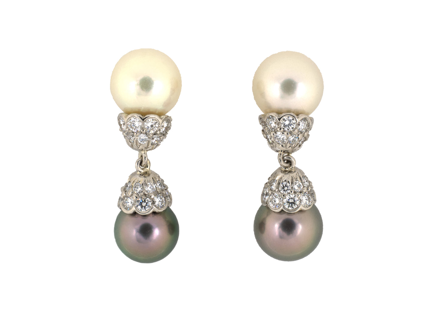 54468 - Barnett Robinson Platinum Diamond Akoya & Tahitian Pearls Drop Earrings
