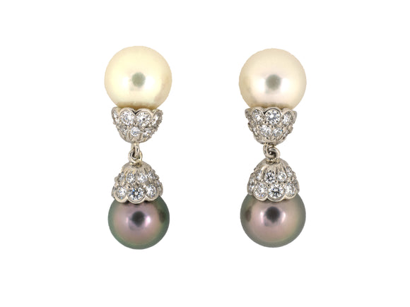 54468 - Barnett Robinson Platinum Diamond Akoya & Tahitian Pearls Drop Earrings