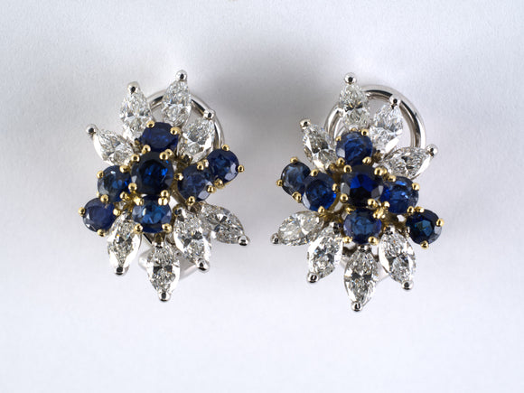 54470 - Gold Sapphire Diamond Tiered Cluster Earrings