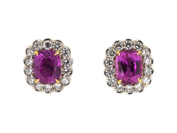 54471 - Platinum Gold AGL Pink Sapphire Diamond Cluster Earrings