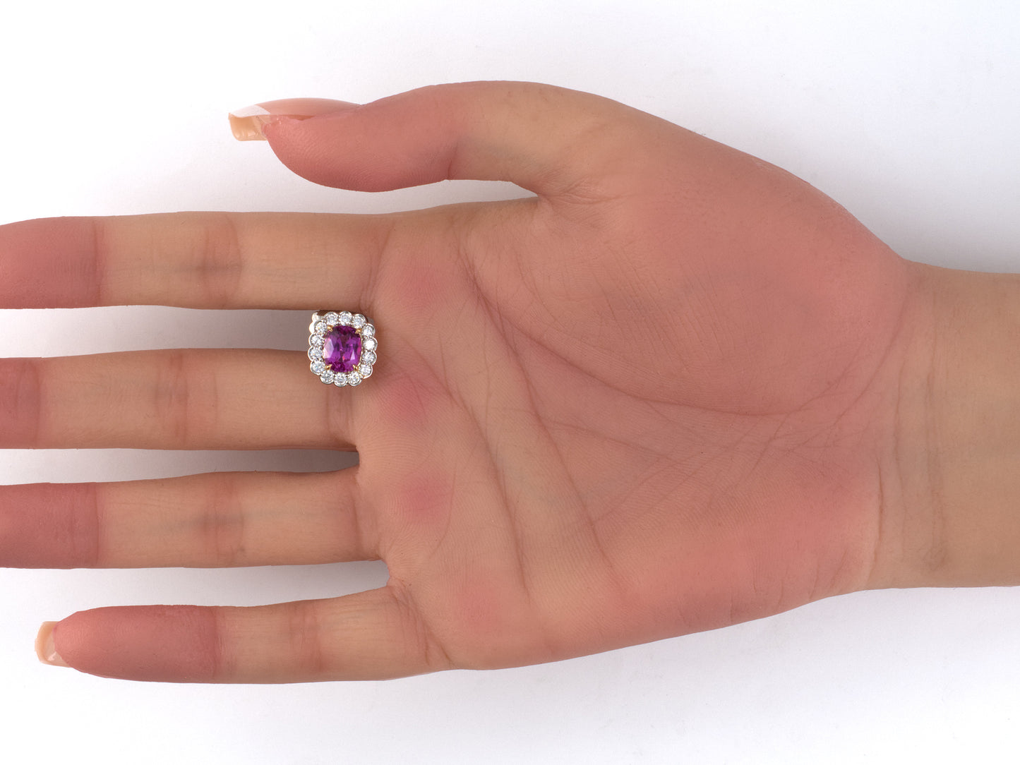 54471 - Platinum Gold AGL Pink Sapphire Diamond Cluster Earrings