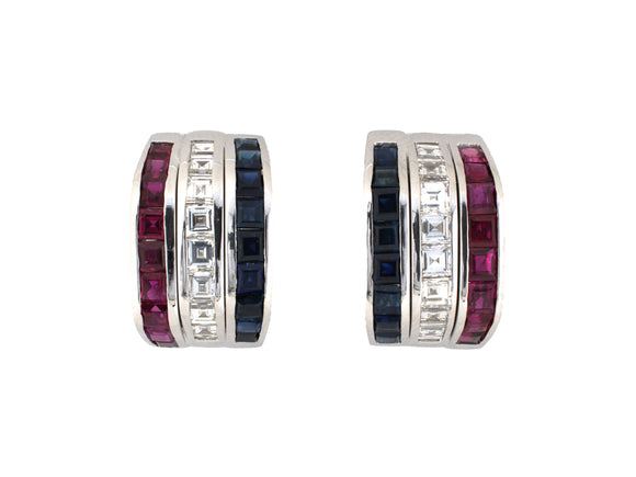 54472 - Gold Diamond Sapphire Ruby Huggie Hoop Earrings