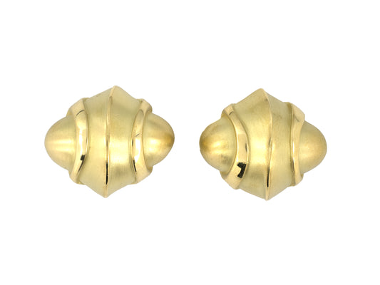 54475 - Circa 1985 Kieselstein Cord Gold Textured Swirl Geometric Earrings