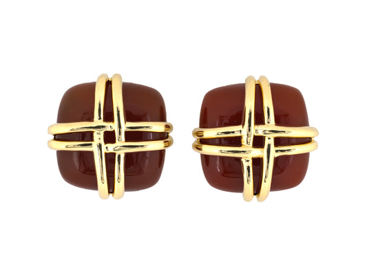 54476 - Valentin Magro Gold Carnelian Woven 'X' Cushion Shape Earrings