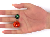 54477 - Gold Palladium Jadeite Coral Diamond Black Enamel Carved Flower Earrings