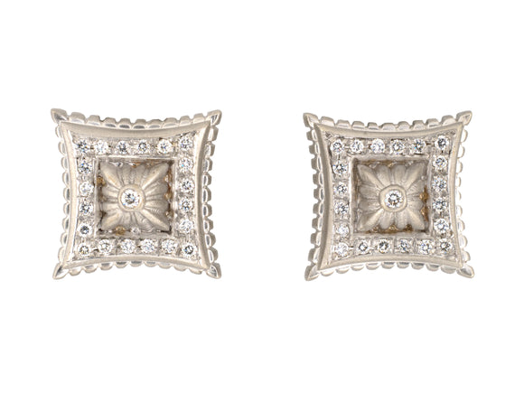 54478 - Gold Diamond Square Tiered Architechual Fluted Earrings