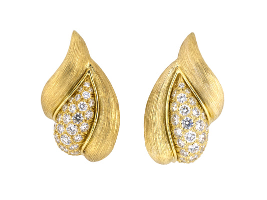 54479 - SOLD - Dunay Gold Diamond Flame Design Sabi Earrings