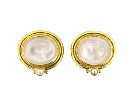 54481 - Elizabeth Locke Gold Venetian Intaglio White Carved Horse Head Earrings