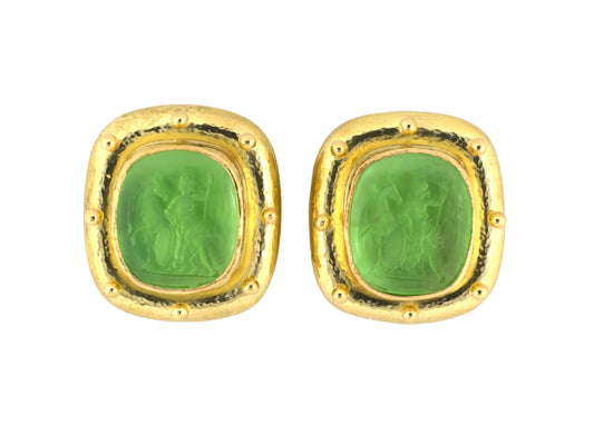 54482 - Elizabeth Locke Faceted Gold Horse and Figurine Carved Venetian Glass Intaglio Earrings