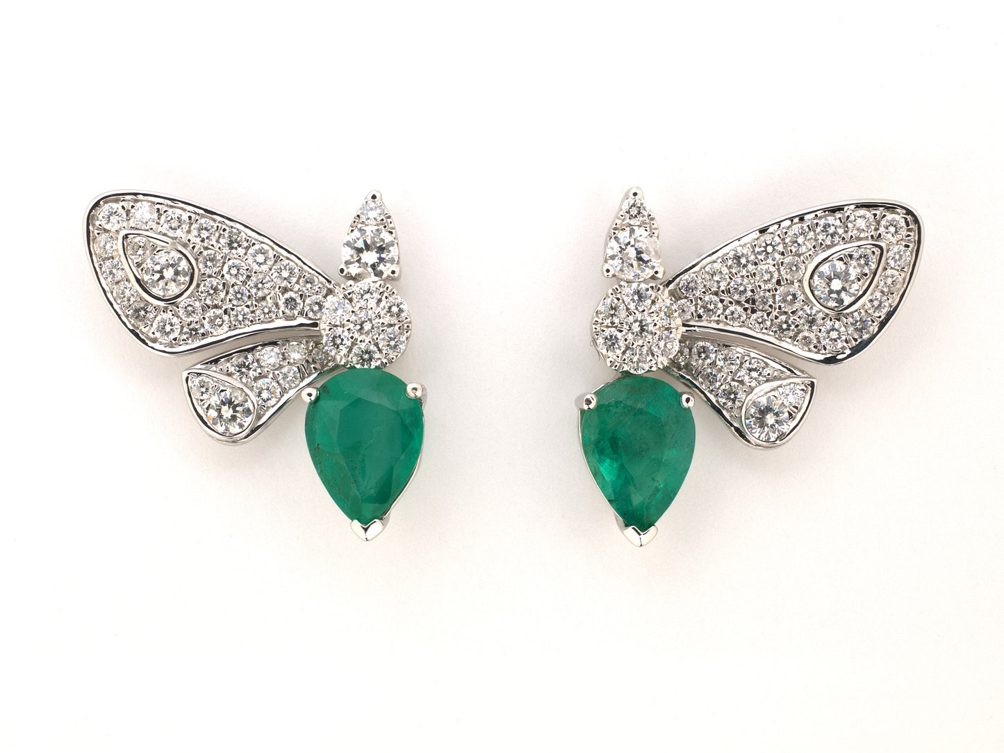 54484 - SOLD - Gold Diamond Emerald Butterfly Earrings