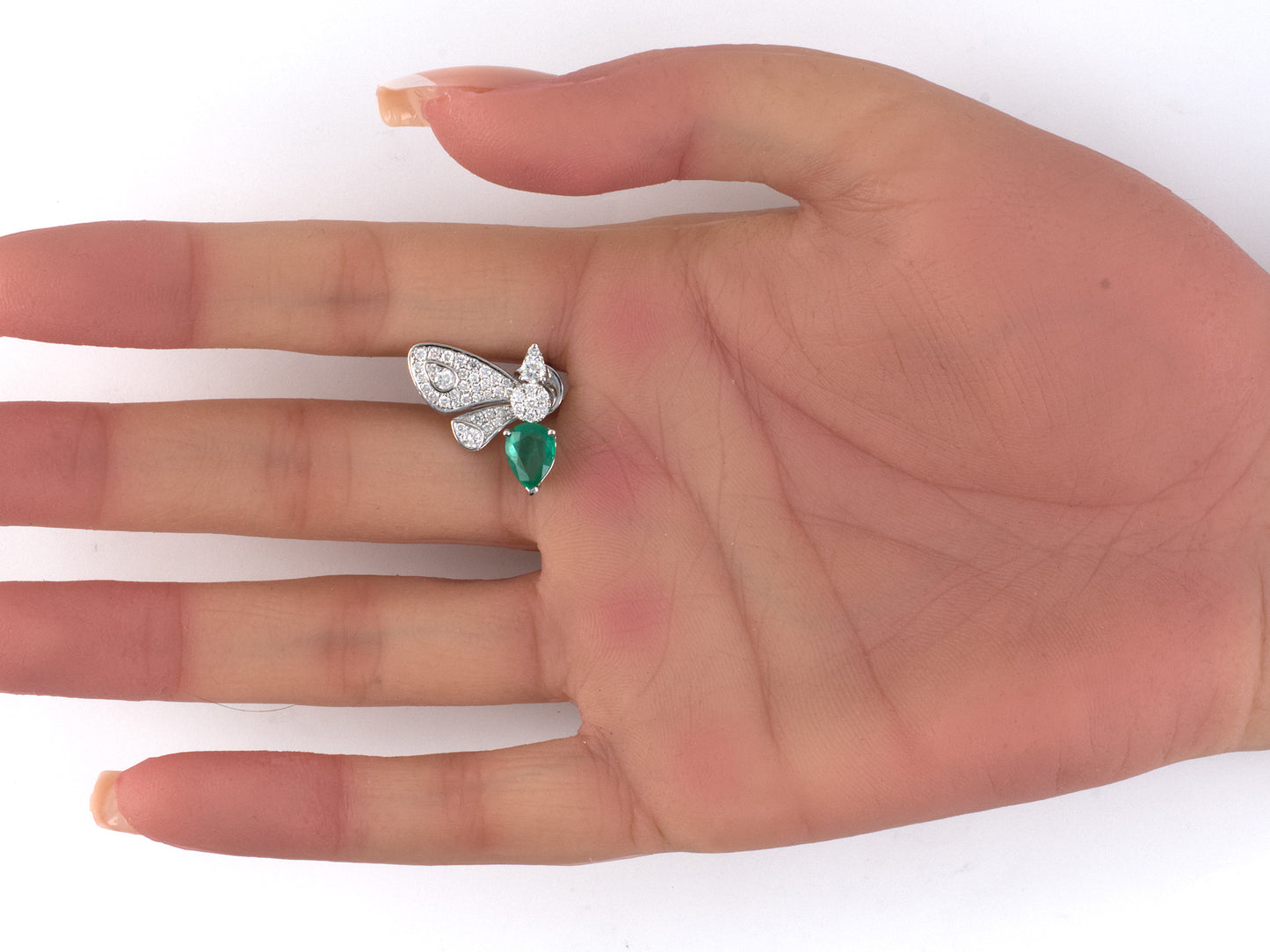 54484 - SOLD - Gold Diamond Emerald Butterfly Earrings