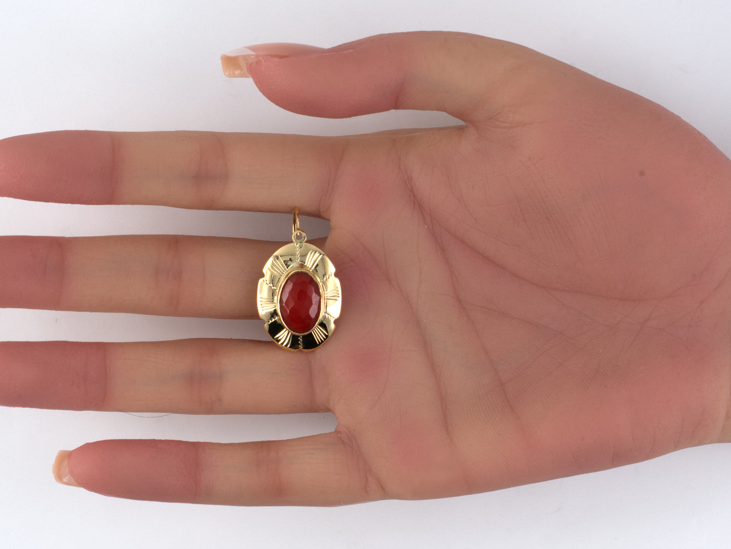 54486 - Circa 1970s Gold Coral Oval Carved Frame Drop Earrings