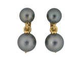 54489 - Verdura Gold Diamond Tahitian Black Pearl Dangle Drop Earrings