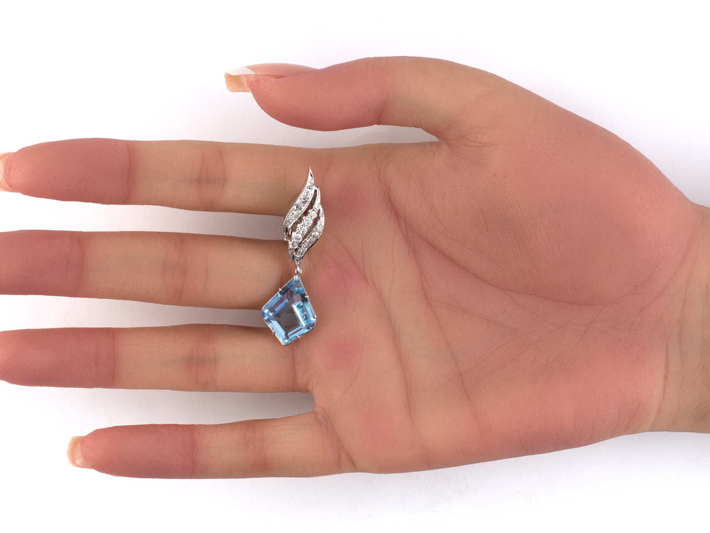 54492 - Platinum Gold Aqua Diamond Swirl Design Kite Drop Earrings