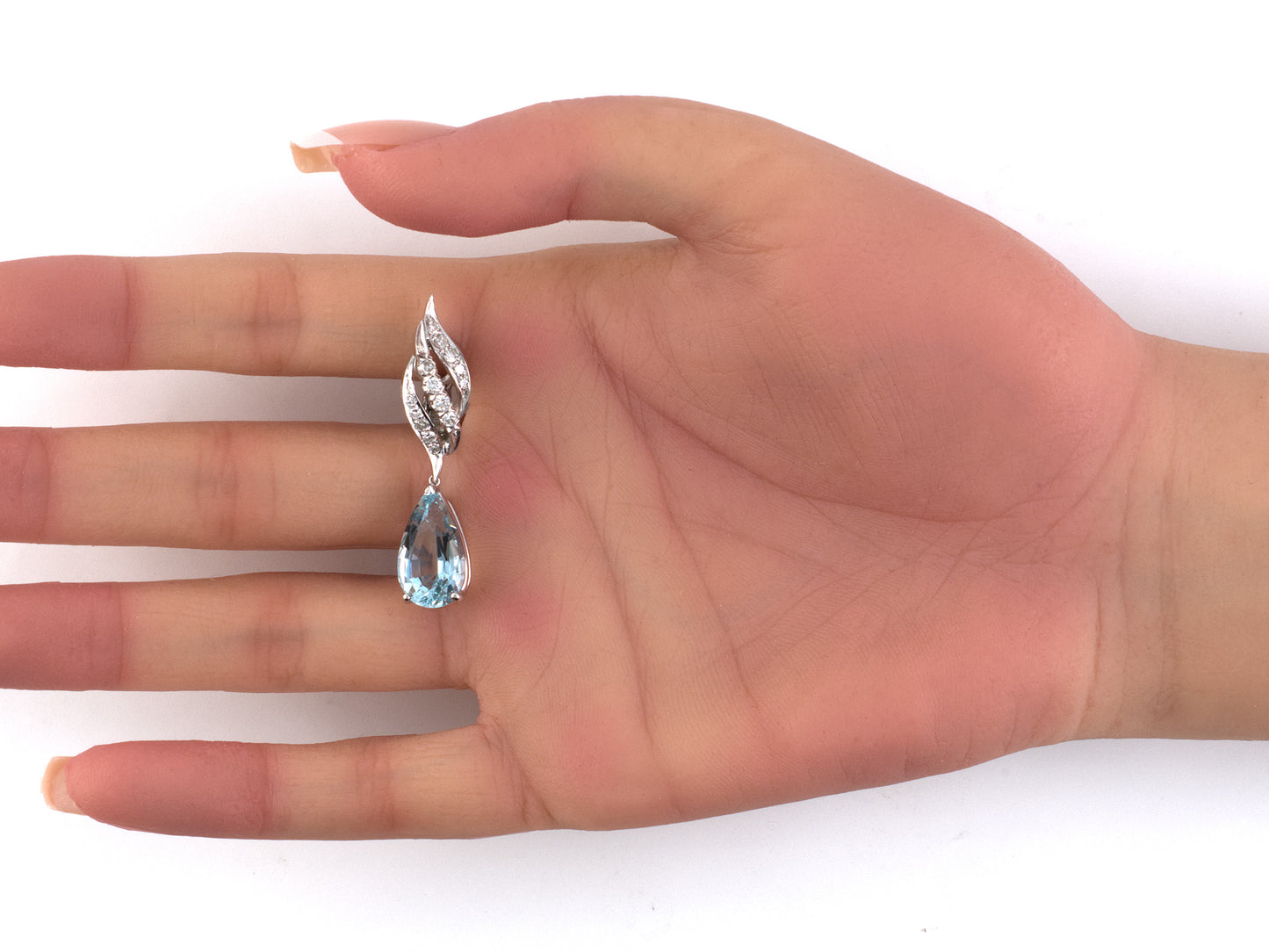 54493 - Platinum Gold Aqua Diamond Swirl Pear Shaped Drop Earrings