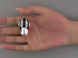 54495 - Webb Circa 1996 Gold Platinum Pearl Diamond Black Enamel Earrings