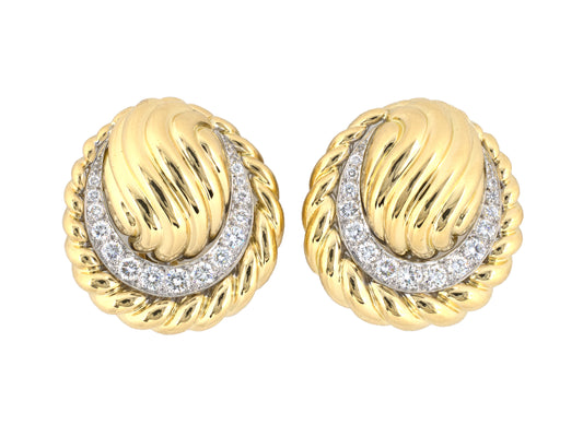 54497 - Webb Gold Platinum Diamond Crescent Moon Ornament Swirl Earrings