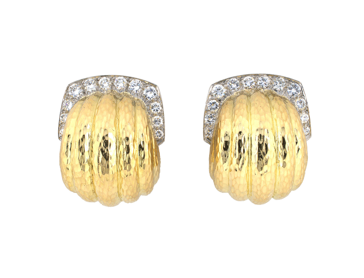 54500 - Webb Gold Platinum Diamond Hammered Finish Earrings