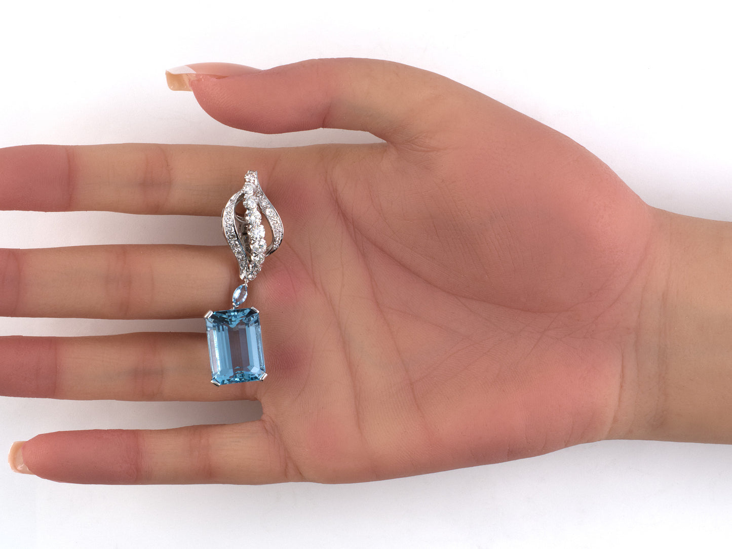 54501 - Platinum Gold Aqua Diamond Open Swirl Drop Earrings
