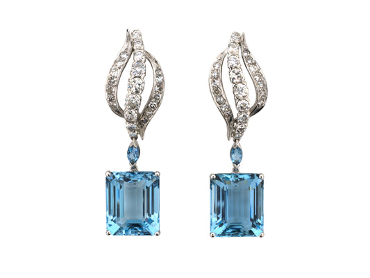 54502 - Platinum Gold Aqua Diamond Open Swirl Drop Earrings