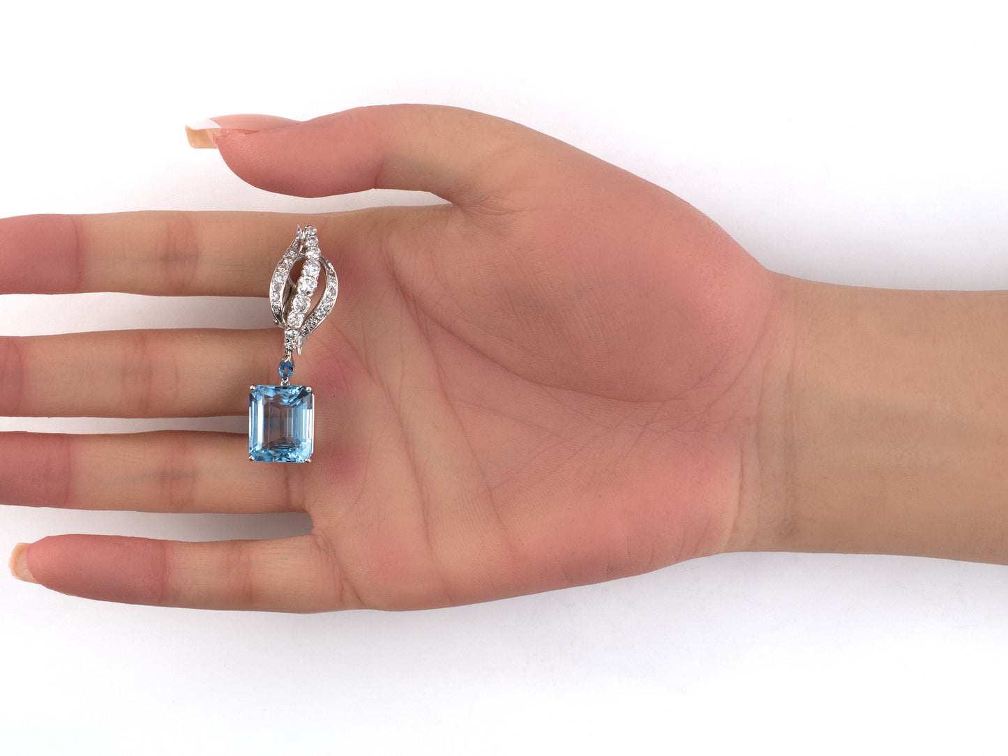 54502 - Platinum Gold Aqua Diamond Open Swirl Drop Earrings