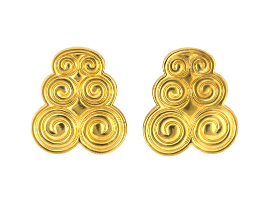54503 - LALAoUNIS Greece Gold Hollow Tiered Spiral Tear Drop Shaped Earrings