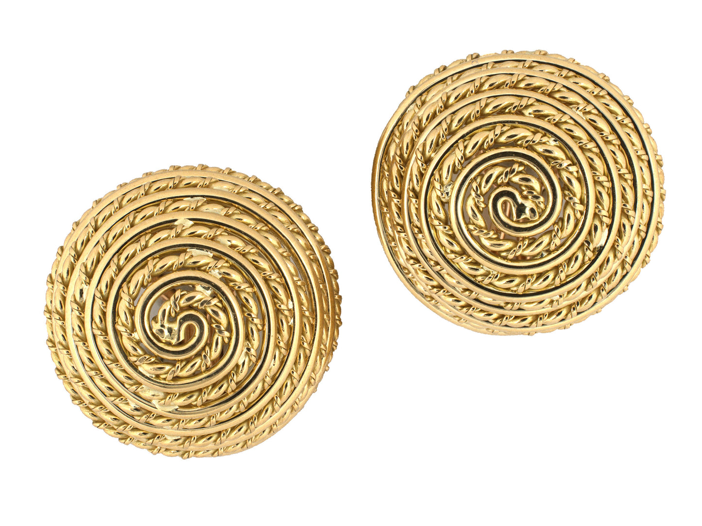 54504 - Tiffany Circa 1960 Italy Gold Domed Twisted Rope Spiral Earrings