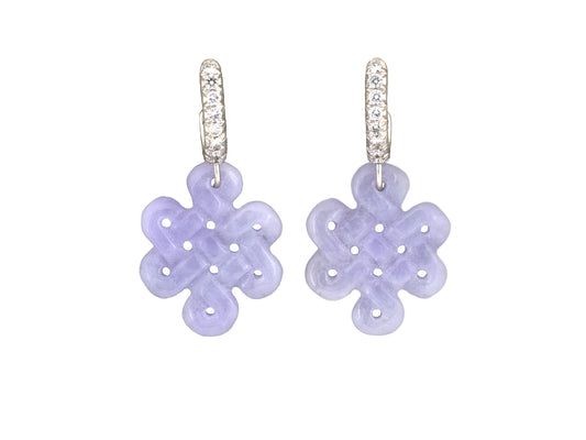 54505 - Carvin French Gold Diamond Lavender Jadeite Eternity Knot Drop Earrings
