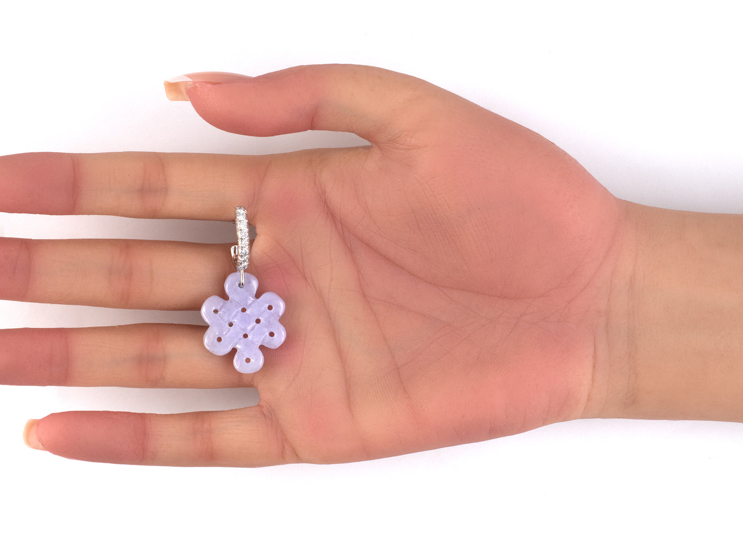 54505 - Carvin French Gold Diamond Lavender Jadeite Eternity Knot Drop Earrings