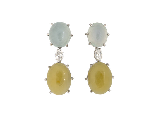 54506 - Platinum Diamond Yellow & Sea Green Jadeite Drop Earrings