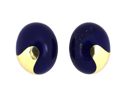 54510 - Circa 1980s Tiffany Gold Lapis Domed Oval Earrings