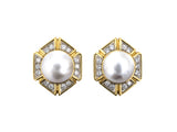 54511 - Platinum Gold Diamond Pearl Cluster Shield Design Earrings