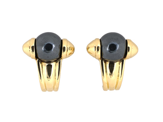 54514 - Circa 1980s Omar Torres Gold Hematite Hoop Earrings