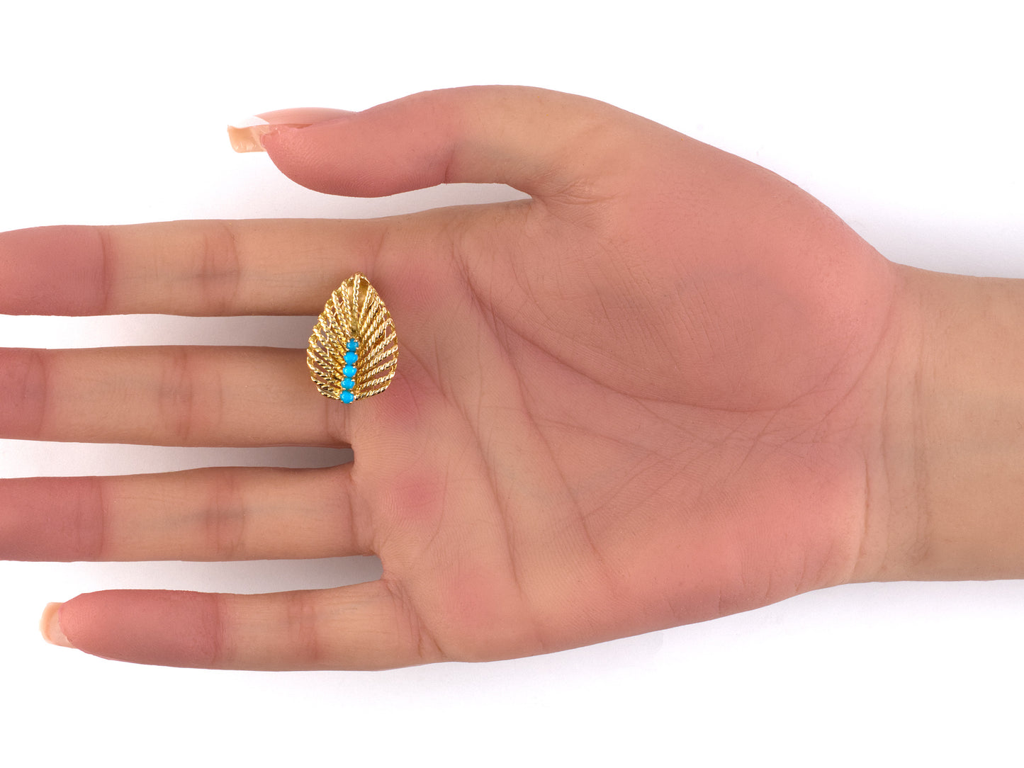 54515 - Circa 1950s Gold Turquoise Leaf Petal Earrings