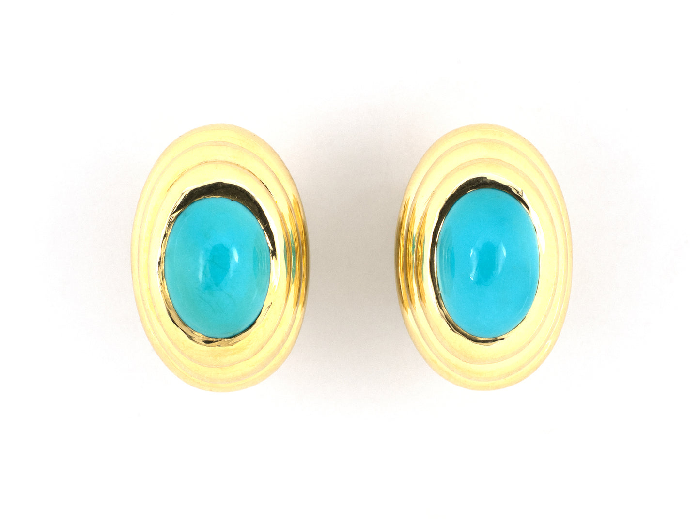 54516 - Circa 1970s Gold Turquoise Tiered Concentric Oval Earrings