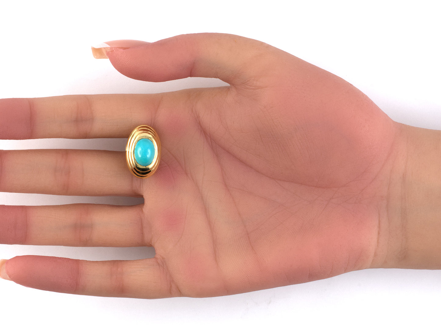 54516 - Circa 1970s Gold Turquoise Tiered Concentric Oval Earrings