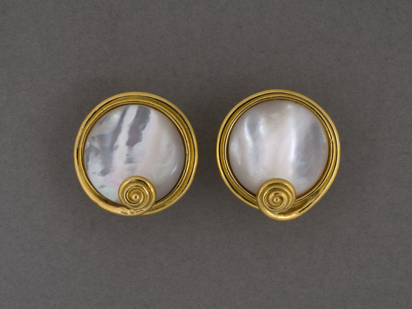 54518 - Denise Roberge Gold Mother Of Pearl Discs Swirl Design Earrings