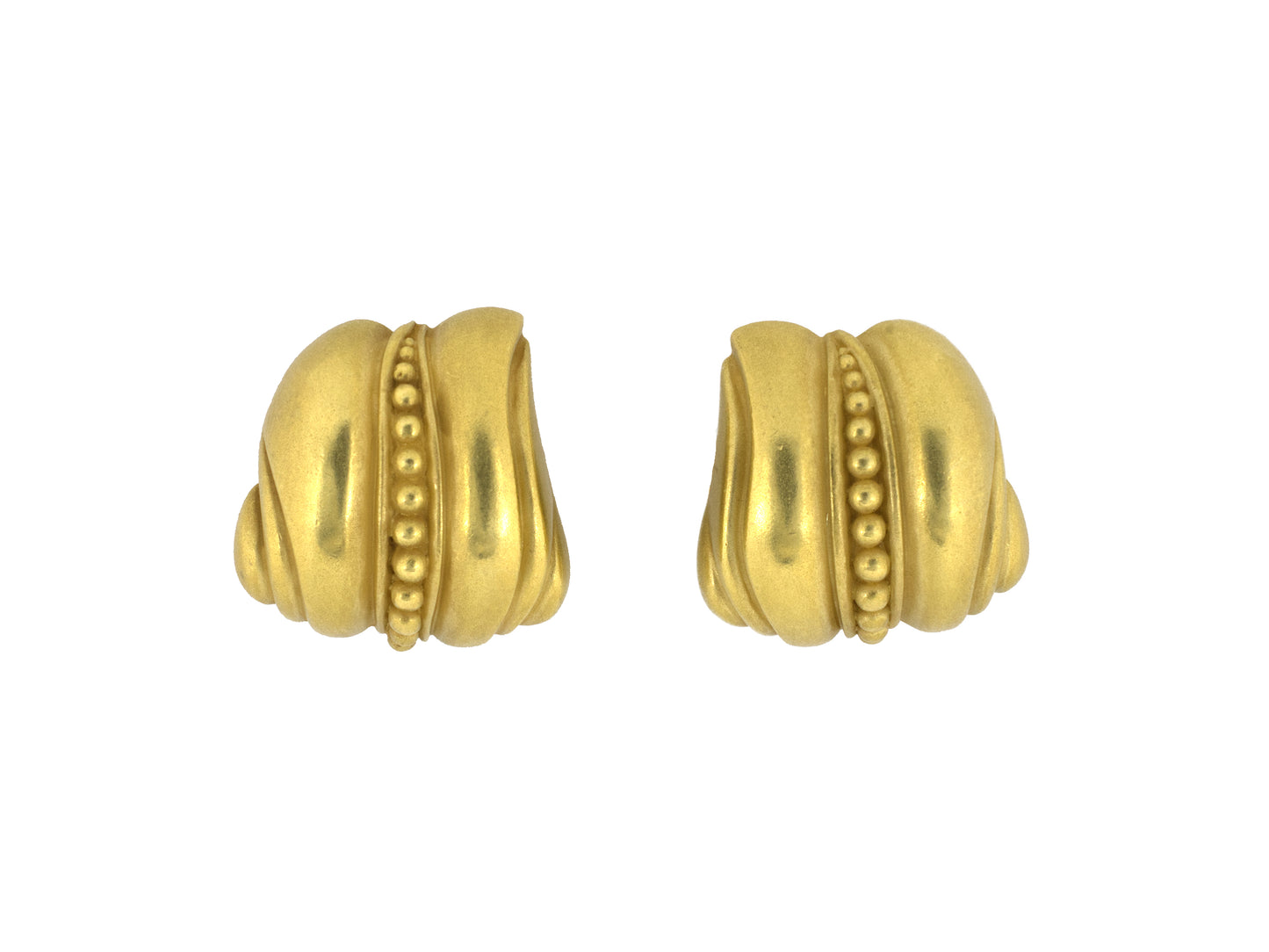 54521 - Circa 1981 Kieselstein Cord Gold Beaded Swirl Design Earrings